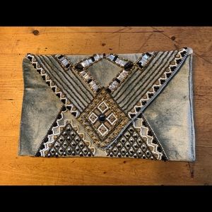 Never used gray velvet beaded clutch